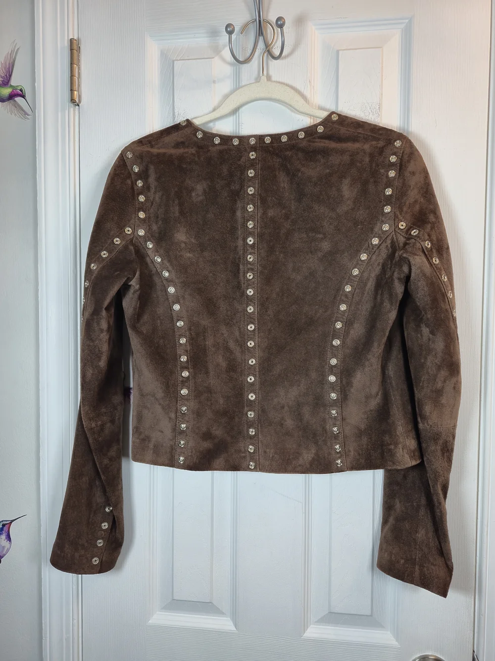 CACHÉ Vintage Genuine Suede Studded Moto Jacket Brown Leather Small Boho Western - Picture 4 of 6